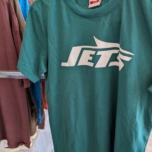 Kids Short Sleeve Crew Tee with White 'Jets' Graphic - Teal Green
